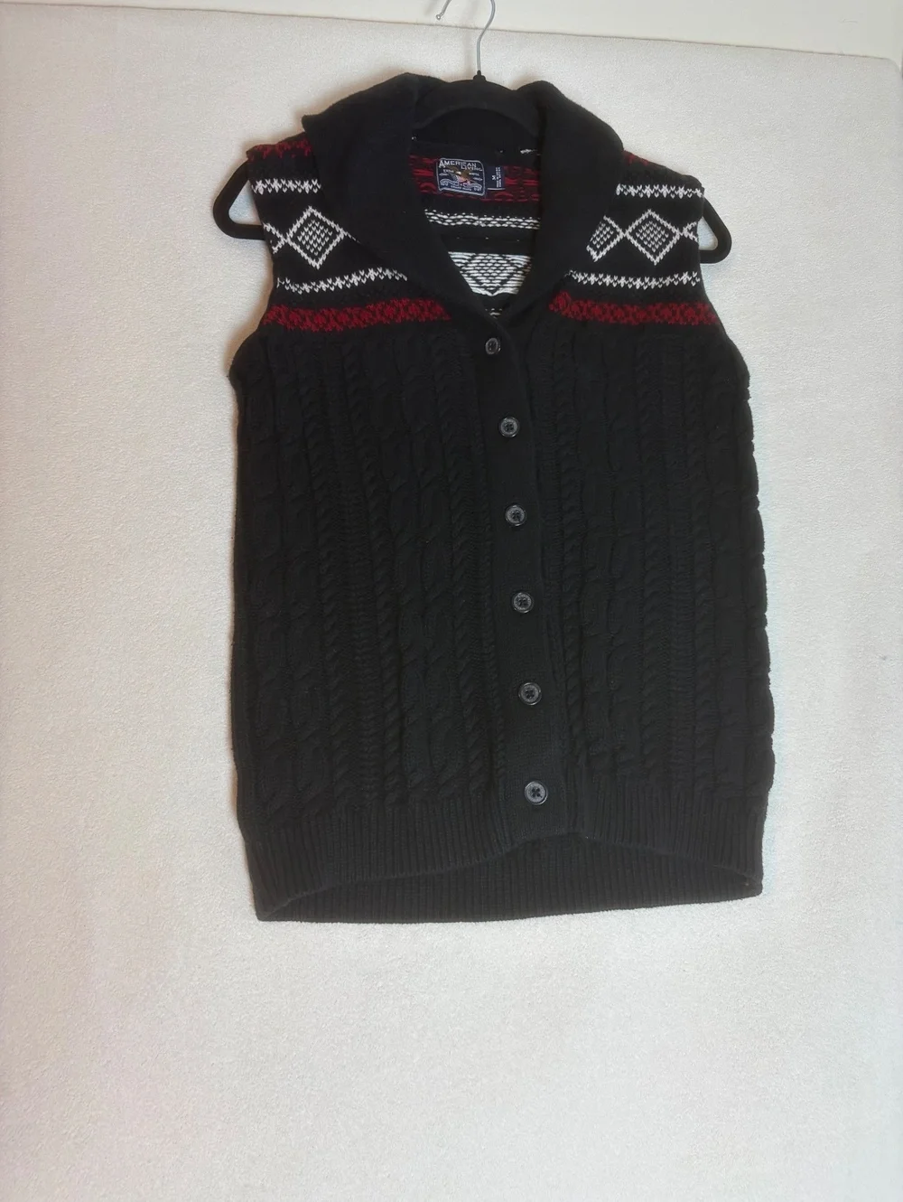 American Living Womens Black Cable Knit Button-Up Sweater Vest Medium